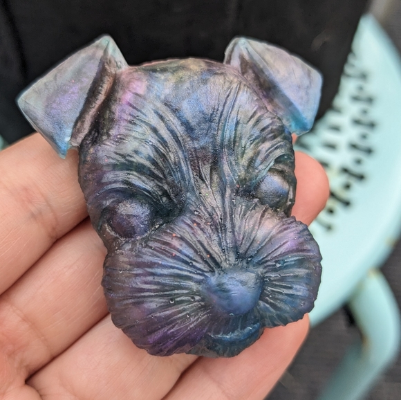Hand Crafted Other - Schnauzer Dog Magnet Handmade Resin Blue Art Unique Pet Gift Kawaii Metallic